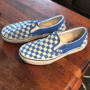 Blue checkered slip on vans